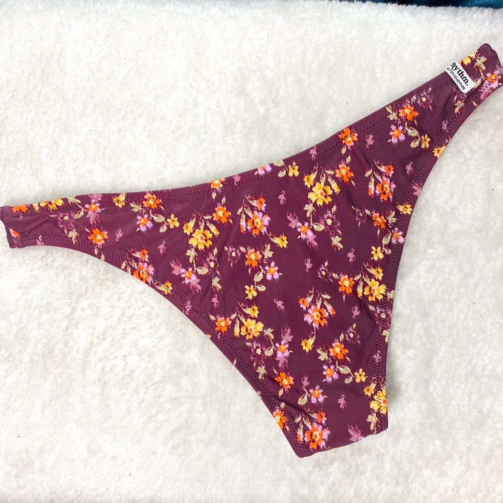NEW Rhythm for Free People Purple Floral Bikini Bottoms L
